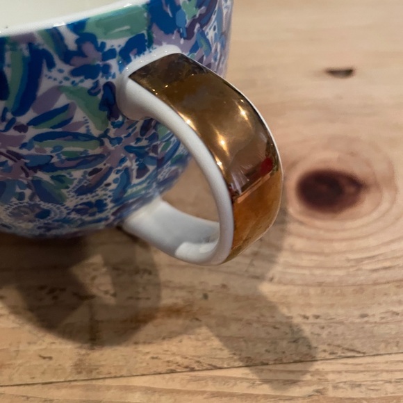 Lilly Pulitzer Blue Green Purple Floral Mug with Gold Handle Accents Colorful OS - Picture 4 of 7